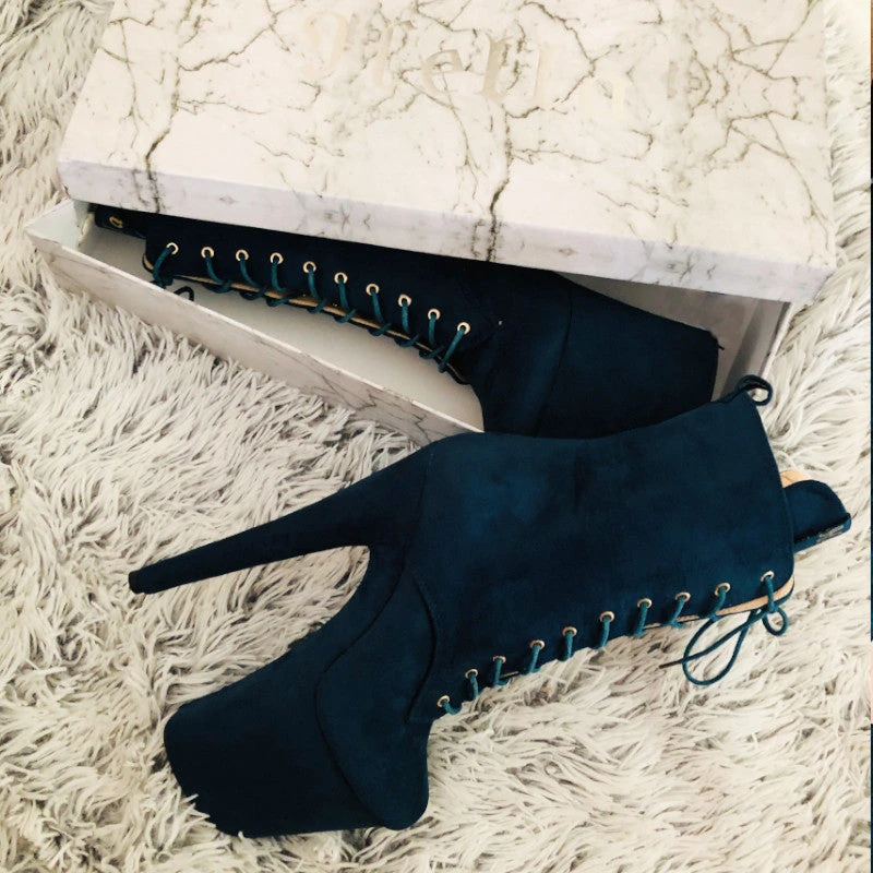 Hella Heels BabyDoll 8inch Boots - Teal - Image 7