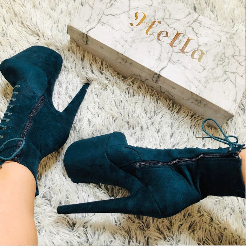 Hella Heels BabyDoll 8inch Boots - Teal - Image 8