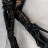 Hella Heels LipKit Thicc Thigh High Back Lace 8inch Boots - Black Beatle