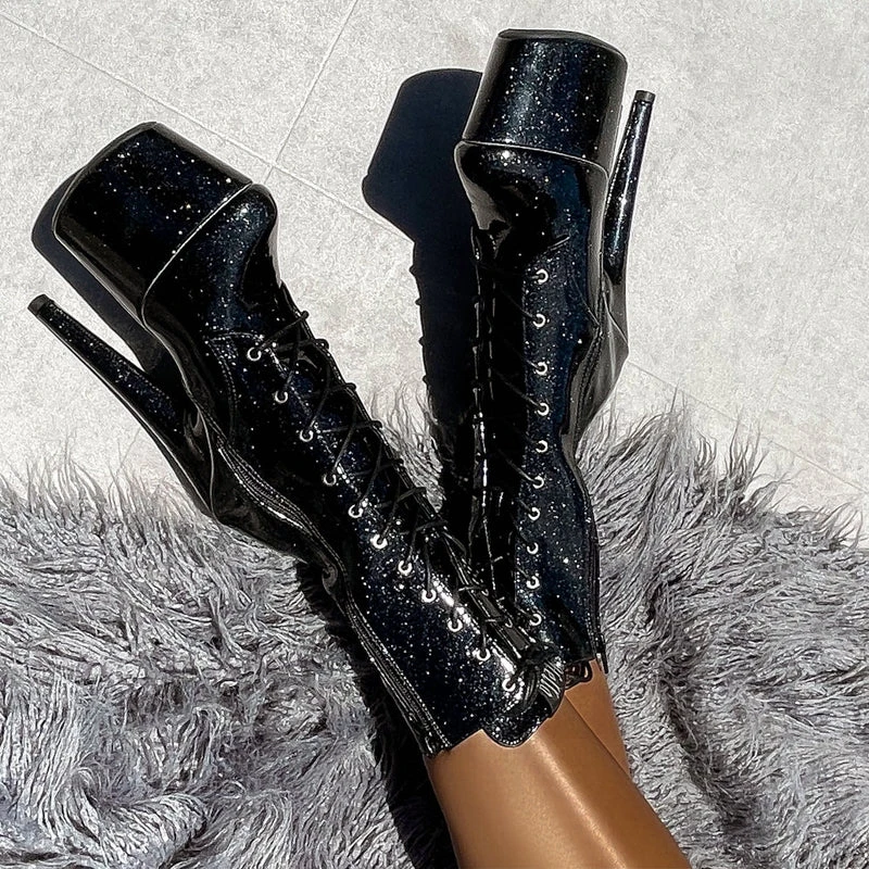 Hella Heels The Glitterati 7inch Boots - Sin City - Image 4