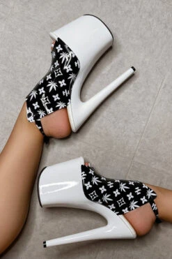 Hella Heels Branded Shield 8inch Stilettos - Black/White