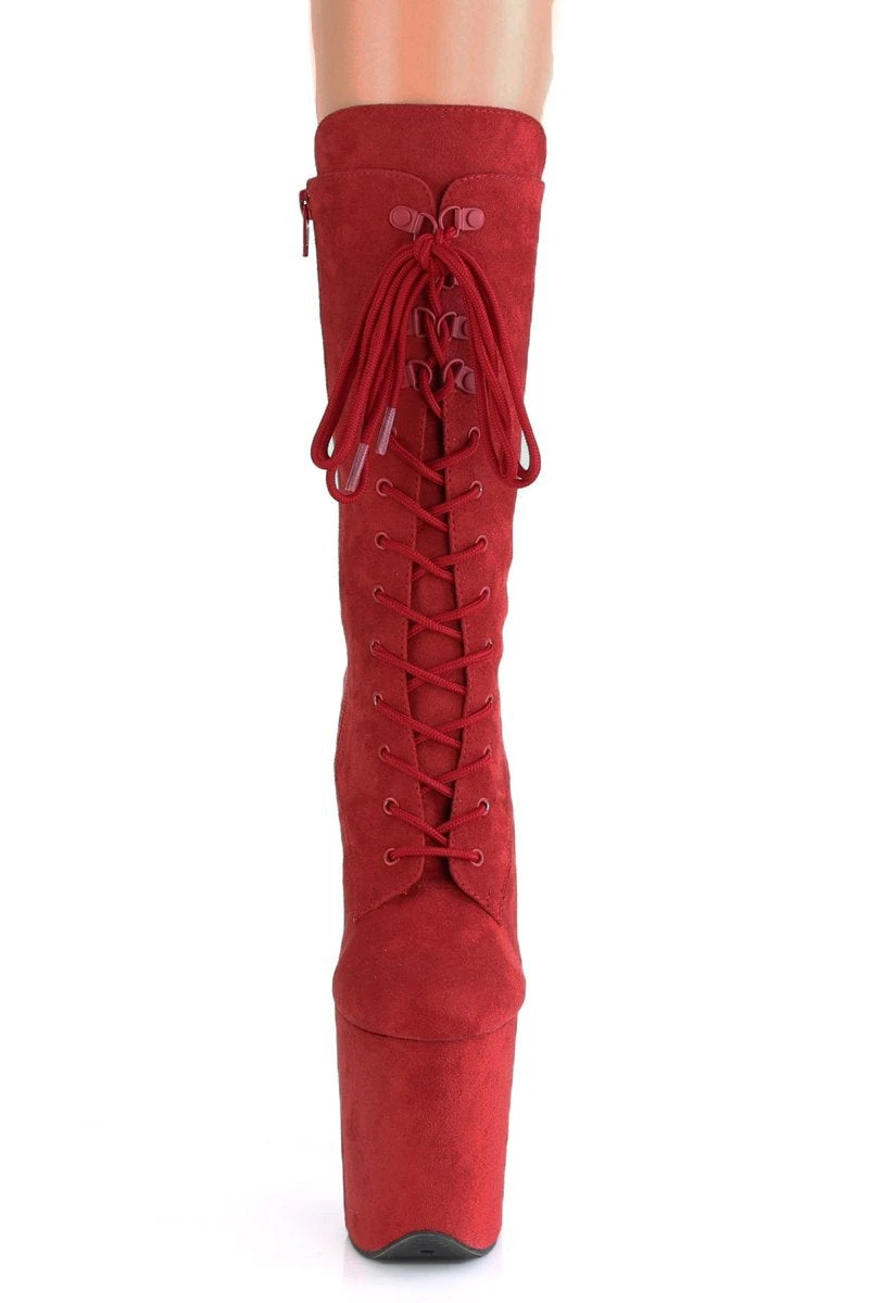 Pleaser USA Flamingo-1050FS Faux Suede 8inch Pleaser Boots - Red - Image 2