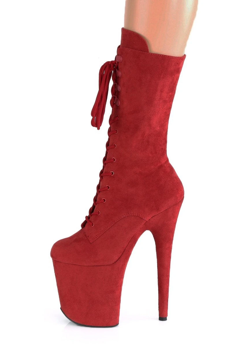 Pleaser USA Flamingo-1050FS Faux Suede 8inch Pleaser Boots - Red - Image 5