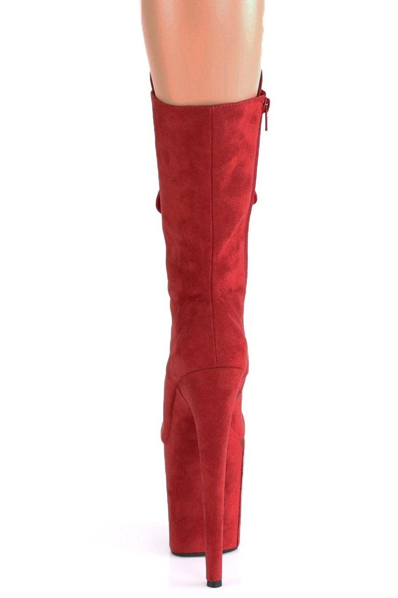 Pleaser USA Flamingo-1050FS Faux Suede 8inch Pleaser Boots - Red - Image 4