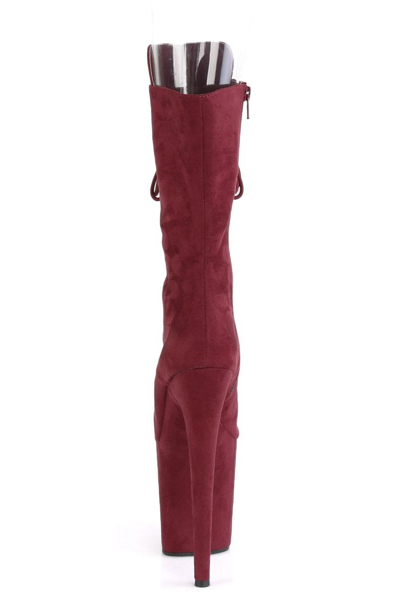 Pleaser USA Flamingo-1051FS Faux Suede 8inch Peep Toe Pleaser Boots - Burgundy - Image 5