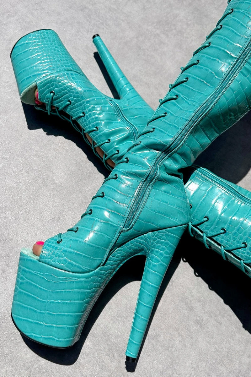 Hella Heels Killing Eve Open Toe Knee High Boots - 8inch - Image 2