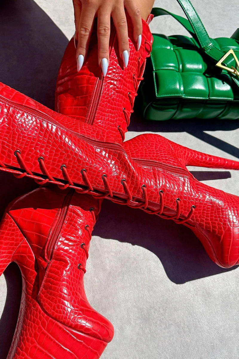 Hella Heels Out For Blood Knee High Boots - 8inch - Image 2