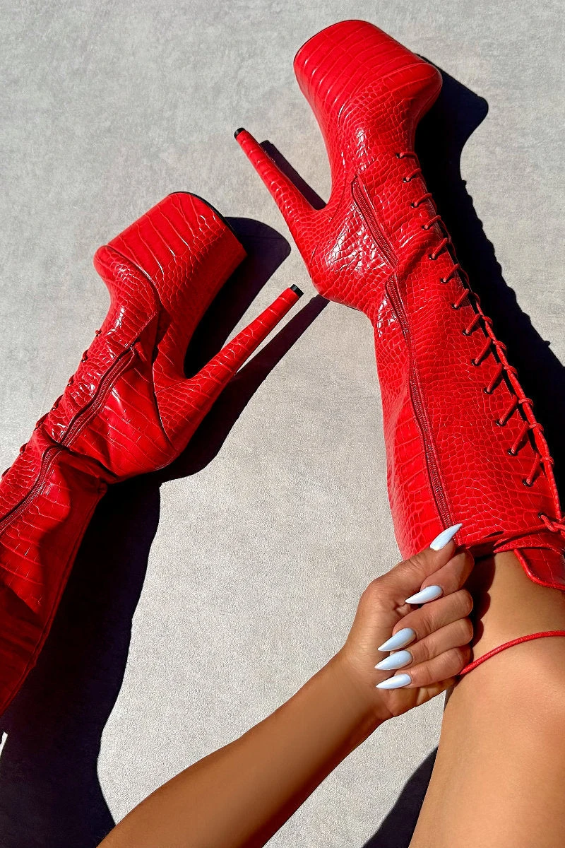 Hella Heels Out For Blood Knee High Boots - 8inch - Image 4