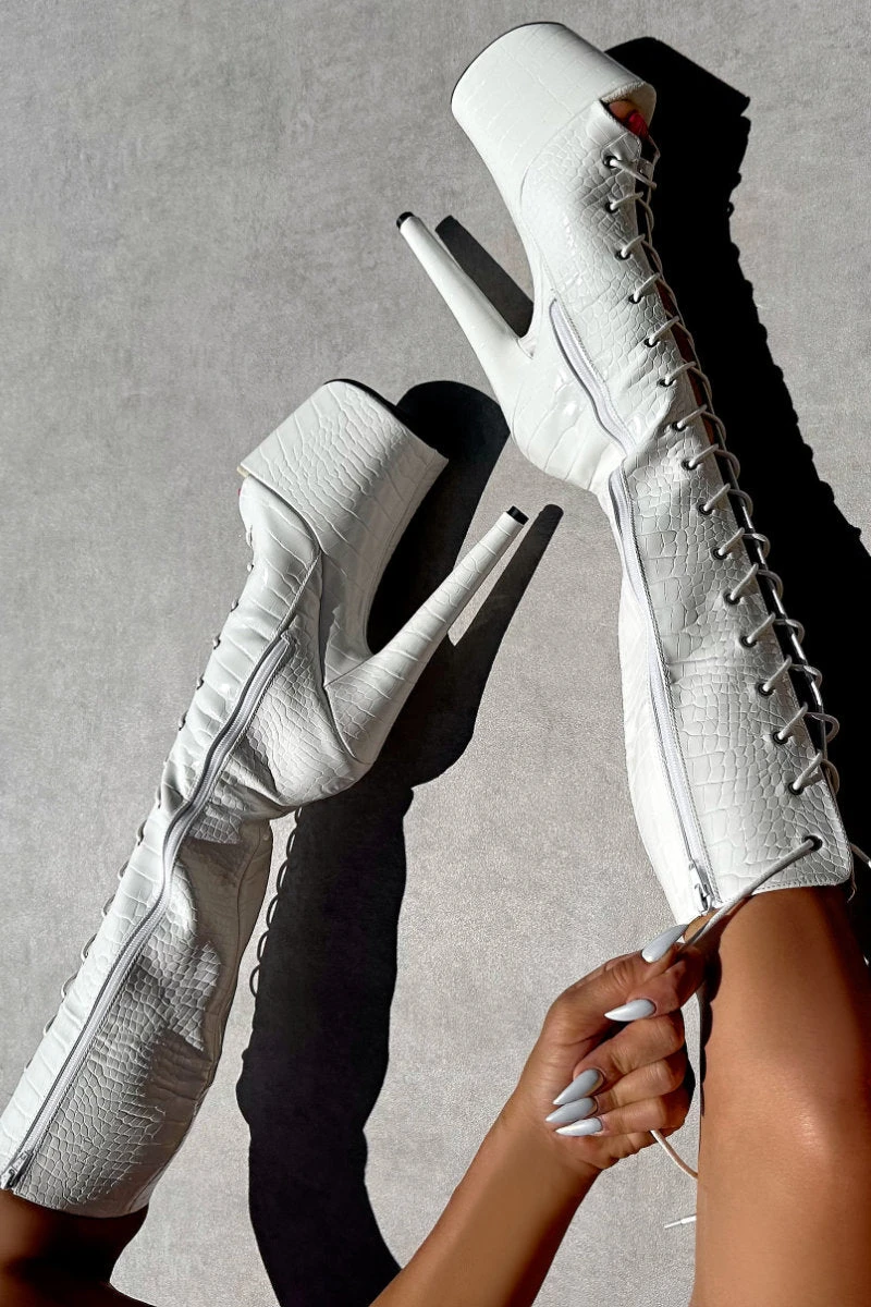 Hella Heels Ghosted Open Toe Knee High Boots - 8inch - Image 2