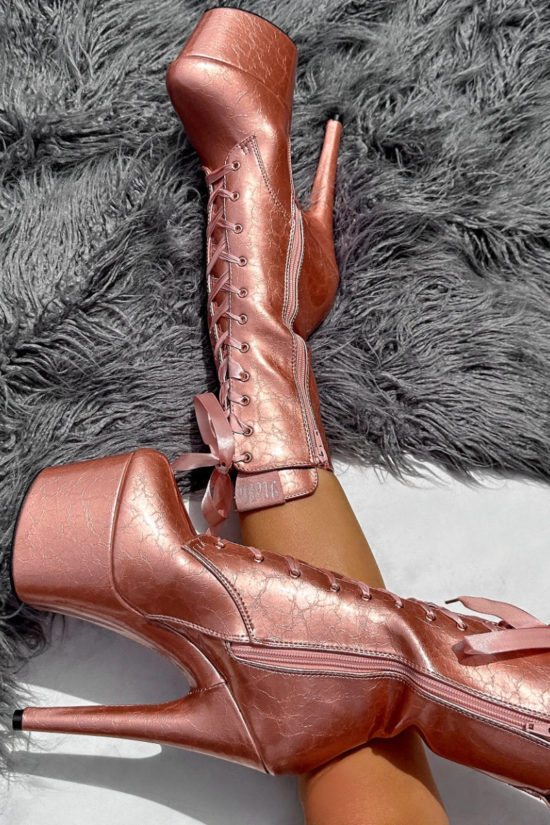 Hella Heels 7inch Ankle Boots - Rose Gold - Image 3