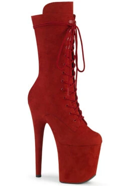Pleaser USA Flamingo-1050FS Faux Suede 8inch Pleaser Boots - Red