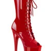 Pleaser USA Flamingo-1051 8inch Peep Toe Pleaser Boots - Patent Red