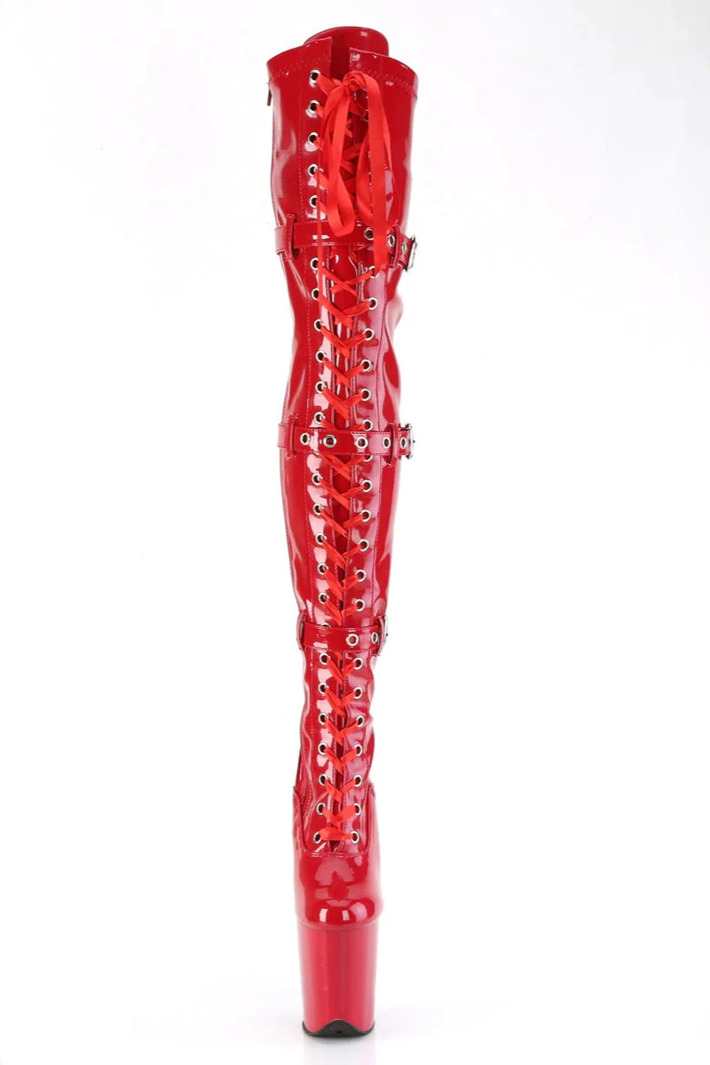 Pleaser USA Flamingo-3028 8inch Thigh High Pleaser Boots - Patent Red - Image 2