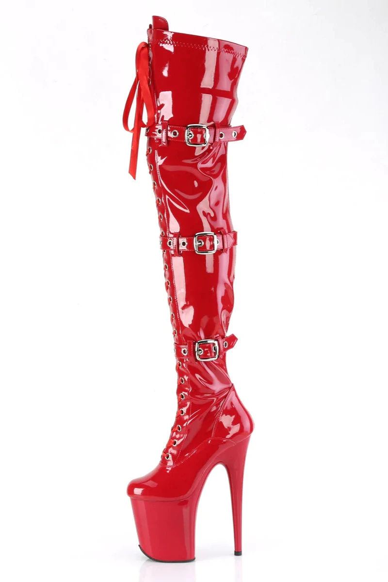 Pleaser USA Flamingo-3028 8inch Thigh High Pleaser Boots - Patent Red - Image 3