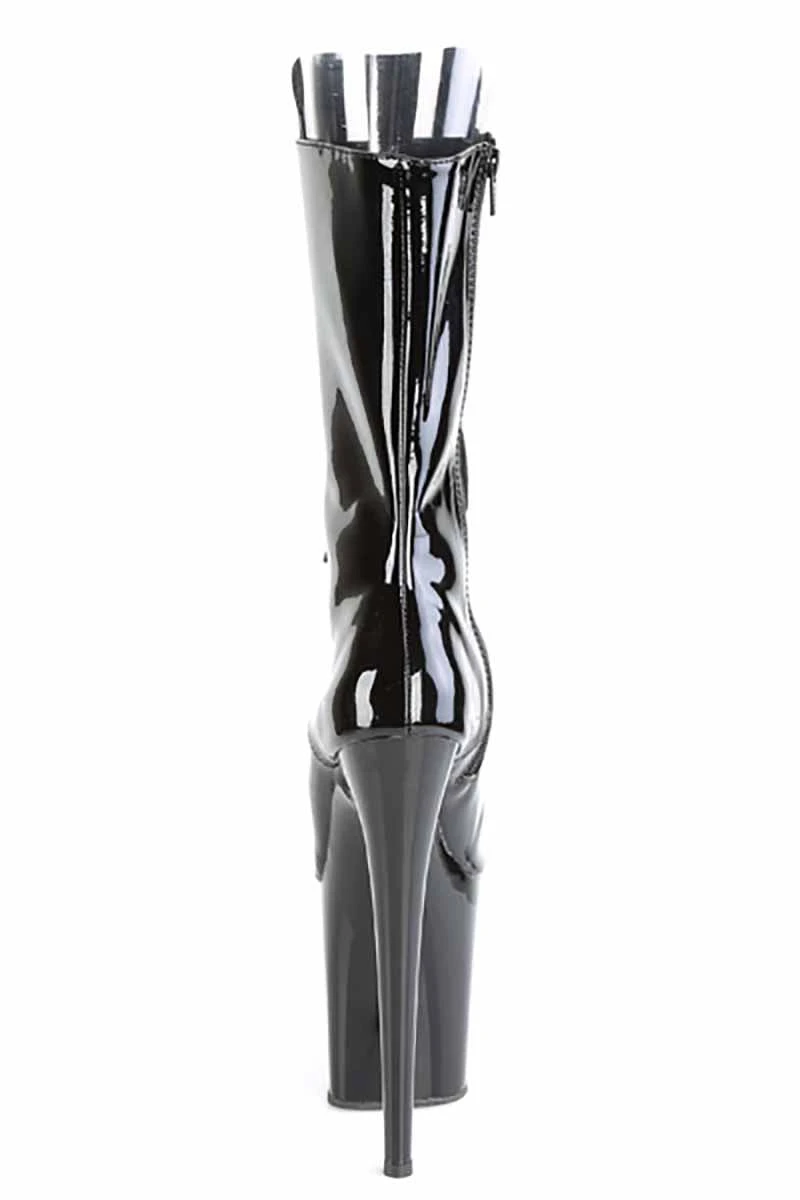 Pleaser USA Flamingo-1051 8inch Peep Toe Pleaser Boots - Patent Black - Image 4