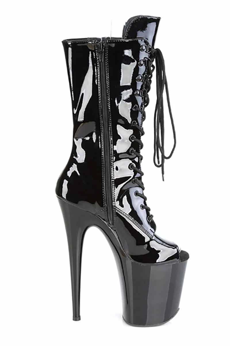 Pleaser USA Flamingo-1051 8inch Peep Toe Pleaser Boots - Patent Black - Image 2